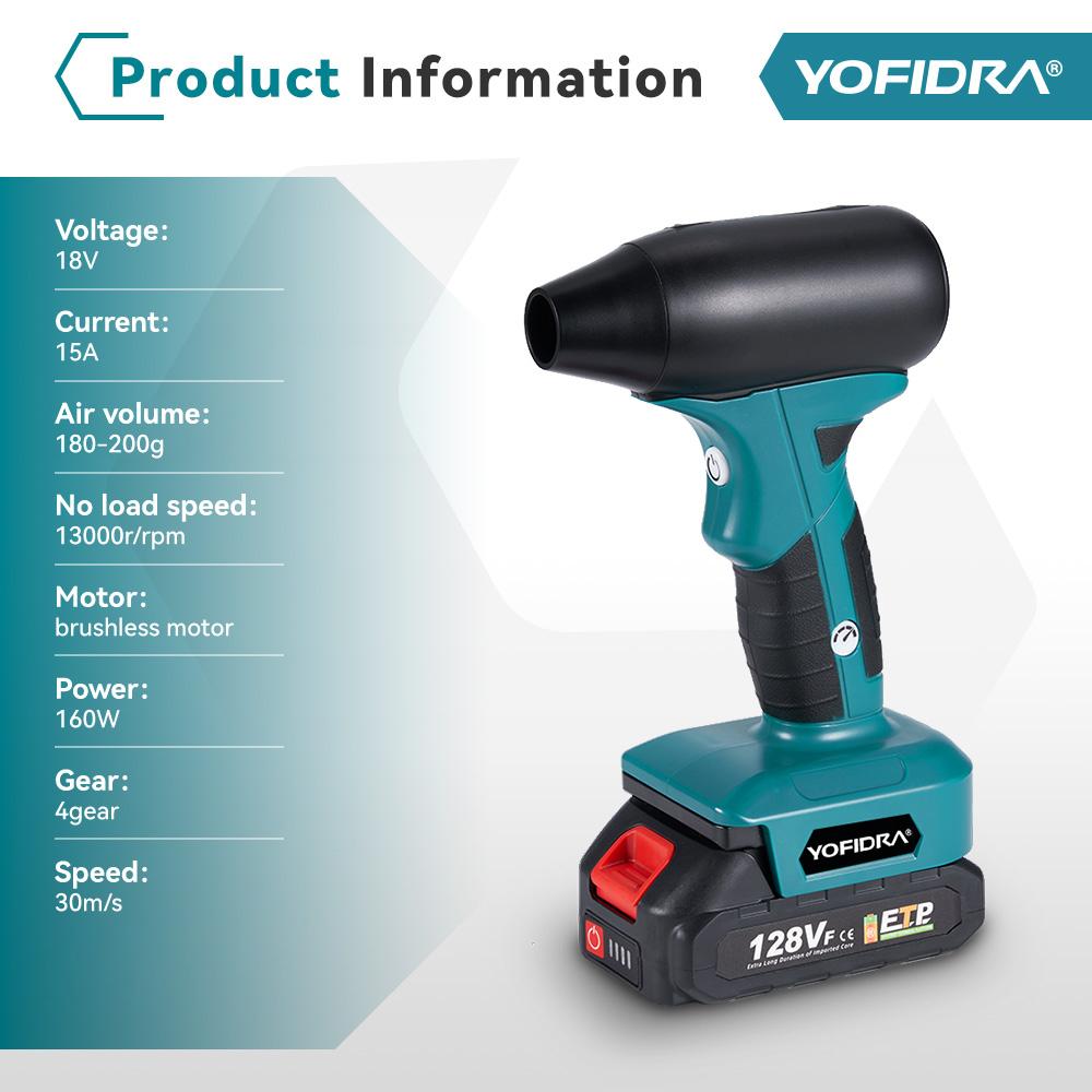 Yofidra Бесщеточный электрический турбовоздуходувка струйный вентилятор 4 передачи сильный автомобильный фен ручной пылевоздушный пистолет продувка для 21 В 18 В аккумулятор