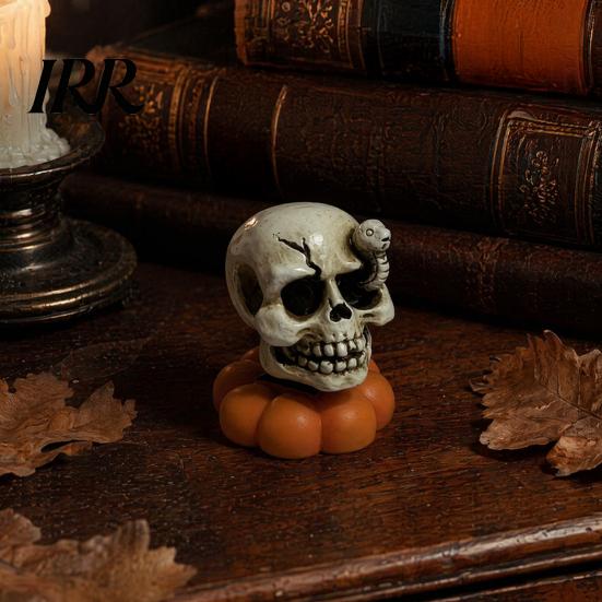 Spooky Tabletop Accents Halloween Figurine, Small Resin Rotating Ghost Skull Pumpkin Gravestone Collectible Figures Statue, Ornament for Home