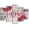 Картина из пяти частей, печать на холсте, дом, дерево, ретро, ​​красный
