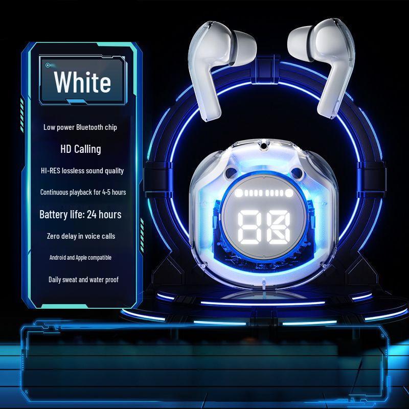 Transparent Bluetooth Earbuds with Charging Cable