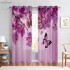 Flower Butterfly Window Curtains, 3D Printing Curtains, Polyester Fiber, Bedroom, Living Room, Study Decoration, 2 Pieces
