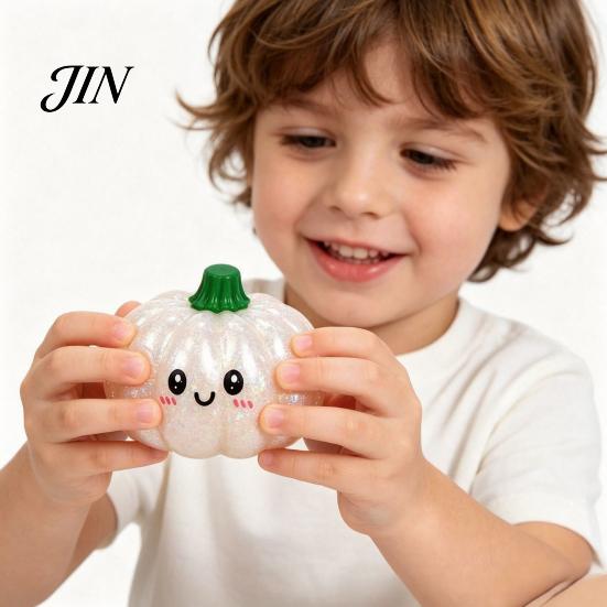 TPR Material Fidget Toy Halloween Pumpkin Squeeze Stress Ball, Soft Golden Glitter Medium Size Ball for Kids Adults, Slow Rising Decompression