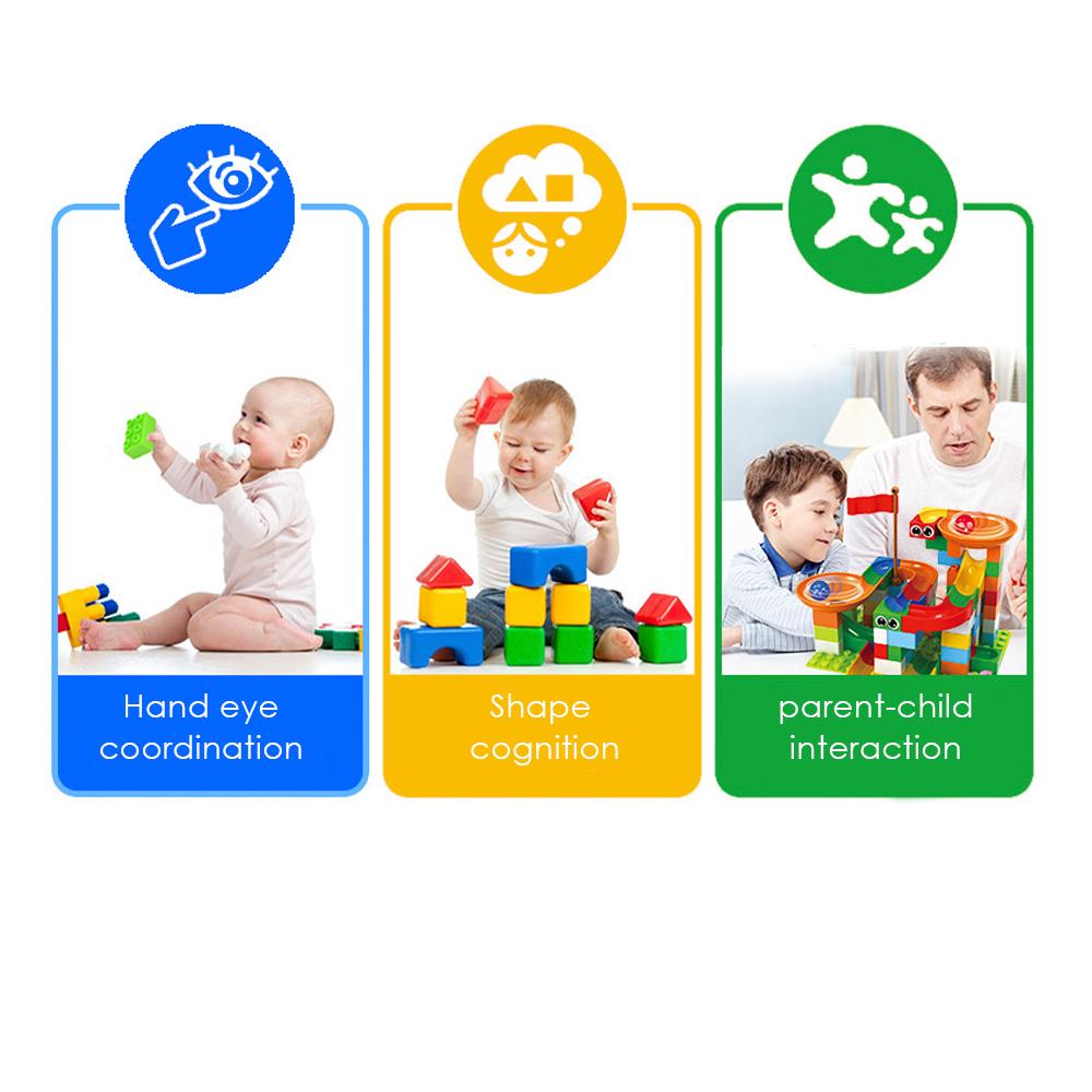 104 Pcs Fun Lock Duplo Marble Race Run Maze Ball Track Construction Building Blocks Educational Toys