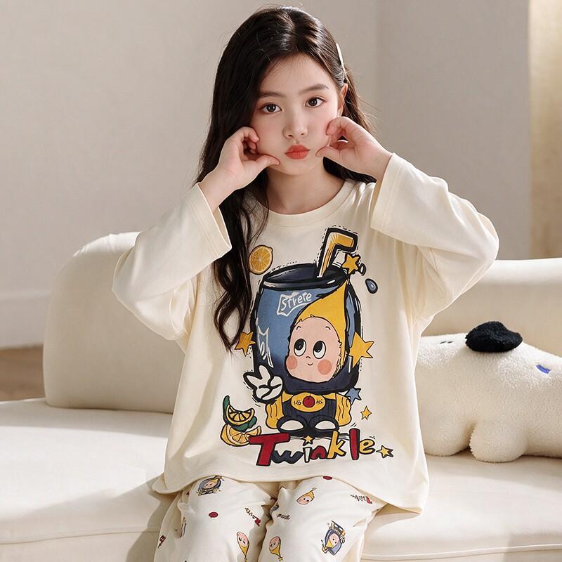 Girls Cotton Pajama Set With Cartoon Print Long Sleeve Top Pants Ages 8 Winter Sleepwear