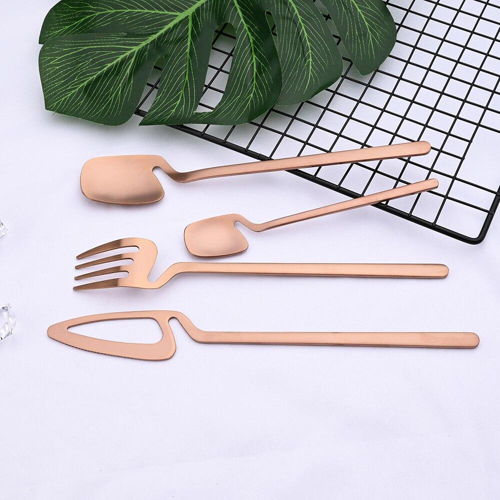 Rose Gold Stainless Steel Flatware Cutlery Set Matte Tableware Icespoon Fork Knife Set Dinnerware Set Silverware For Party