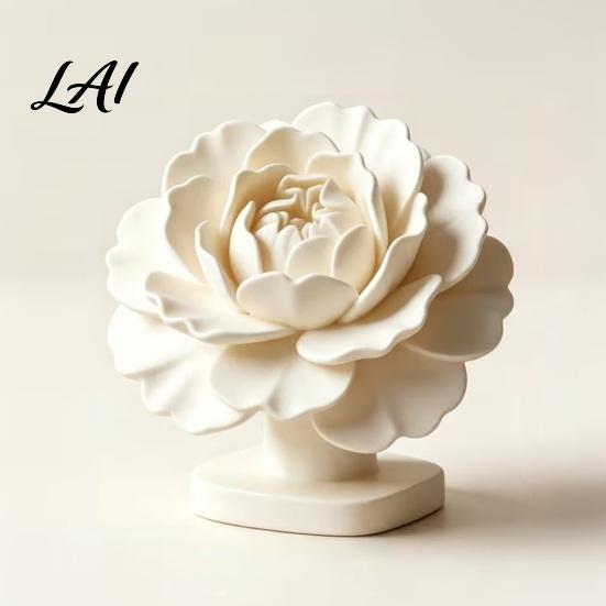 Delicate Flower Statue 3D Printed Peony with Base Decorative Sculpture Modern Home Decor White Ornament for Office Desk Shelf Luxury