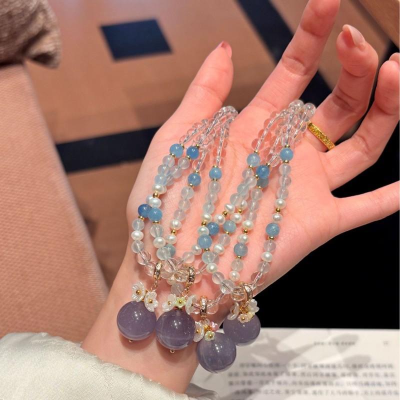 Handmade Natural White Quartz Aquamarine Large Devil Blue Fluorite Sunflower Pendant Necklace Women Fashion Daily Wear