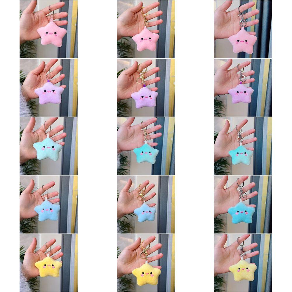 Fluffy Fur Smile Stars Plush Keyring Pom Pom Starfish Smile Stars Backpack Pendant  Wedding Gifts