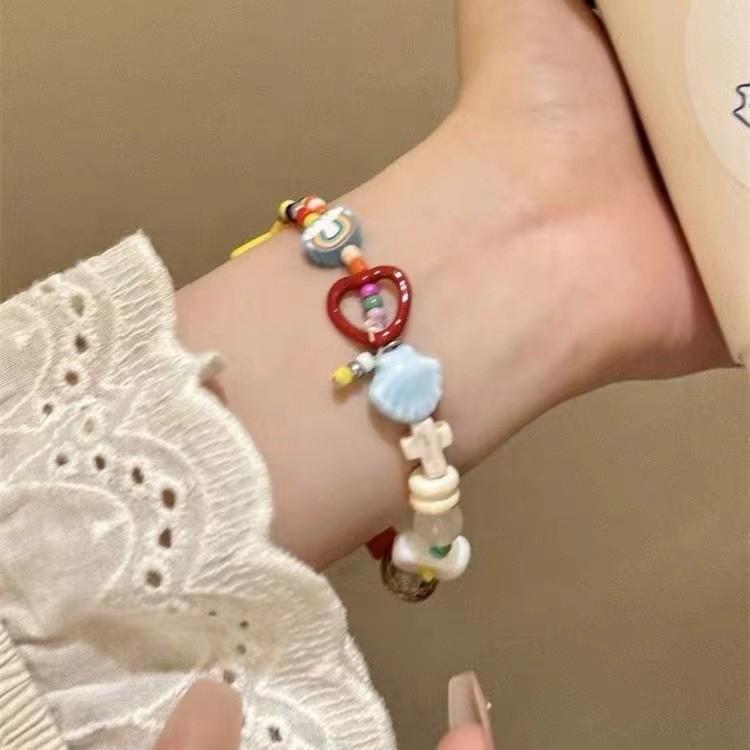 Chic Macaron Ceramic Sea Shell Beaded Bracelet Unique Fresh Sweet Jewelry For Women