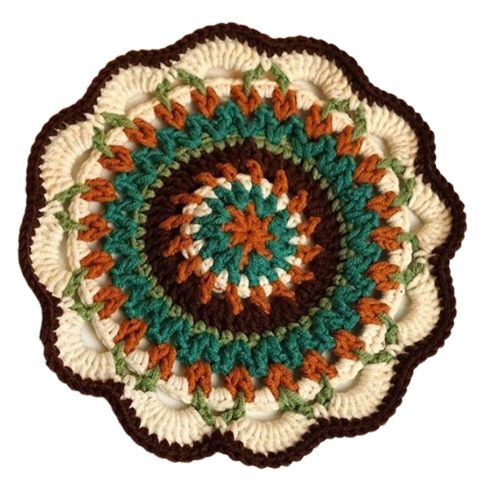 Mandala Pattern Coasters Set DIY Material Package with Crochet Hook Mandala Ceramic Cup Coaster Mug Tea Coaster for Beginners
