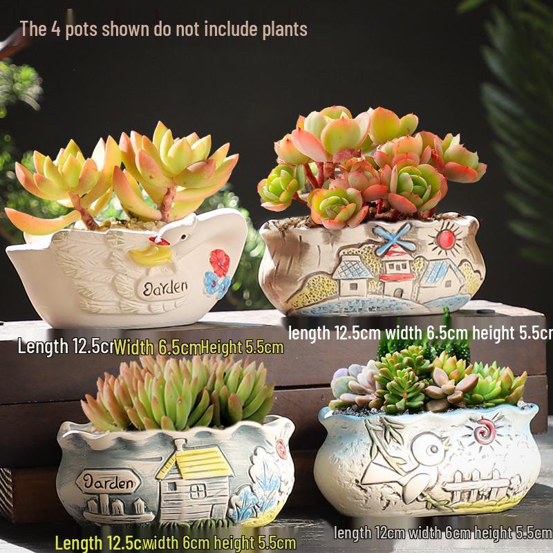 Мультяшный грубый керамический большой керамический горшок для суккулентов в стиле книжки с картинками