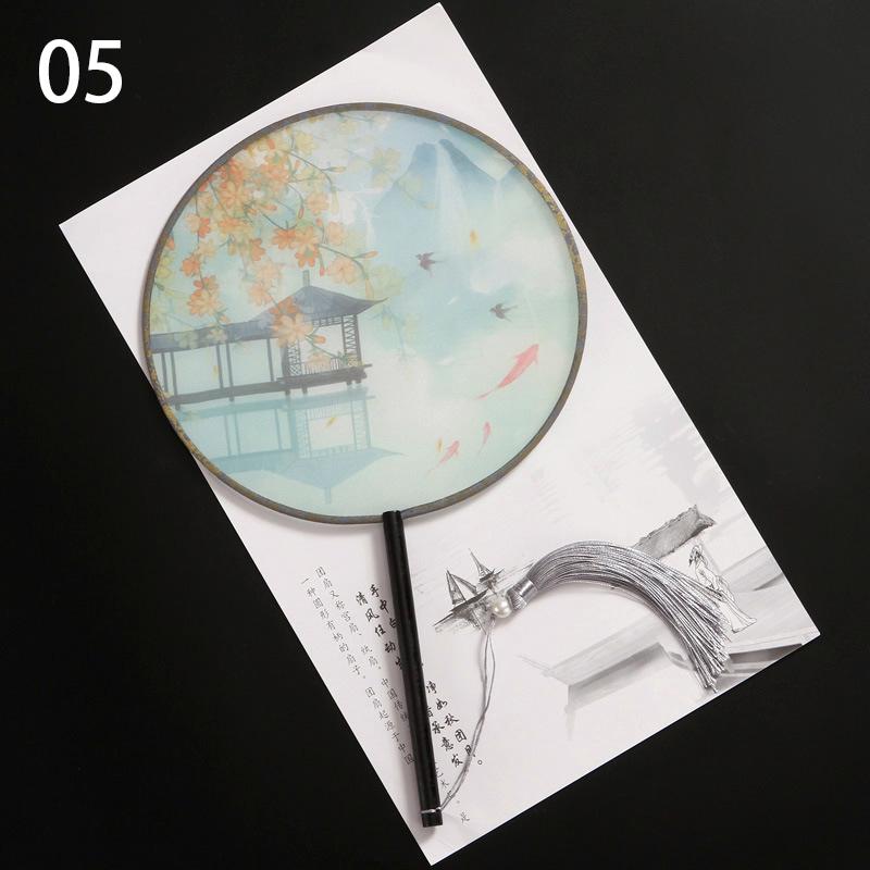 1шт классические печатные кисточки с длинной ручкой круглые веера круглый свадебный веер