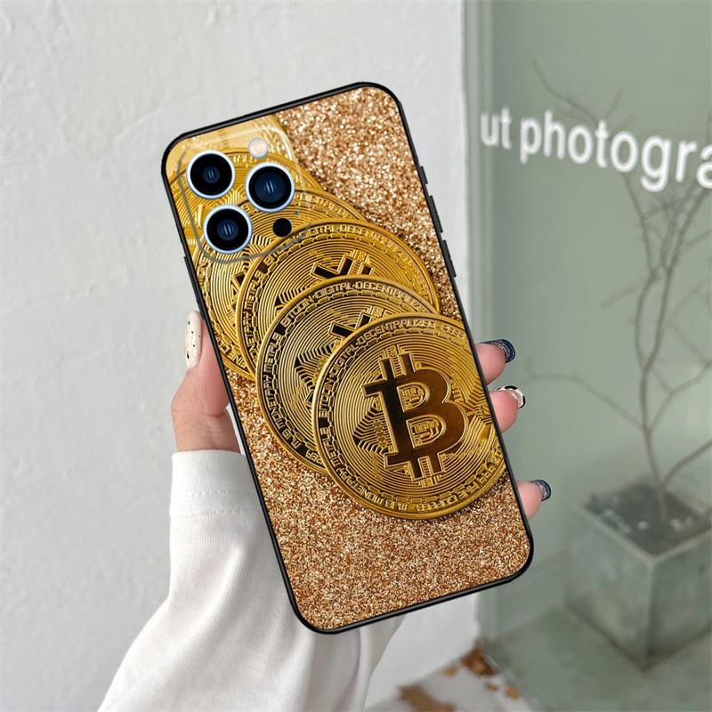 Силиконовый мягкий чехол Bitcoin BTC для iPhone 17 Air 11 15 16 14 Pro Max 12 13 Mini 16 Plus 16e Задняя крышка