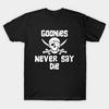 Мужская черная футболка с принтом Goonies Never Say Die. Хлопковая футболка с термотрансферным принтом без вырезки