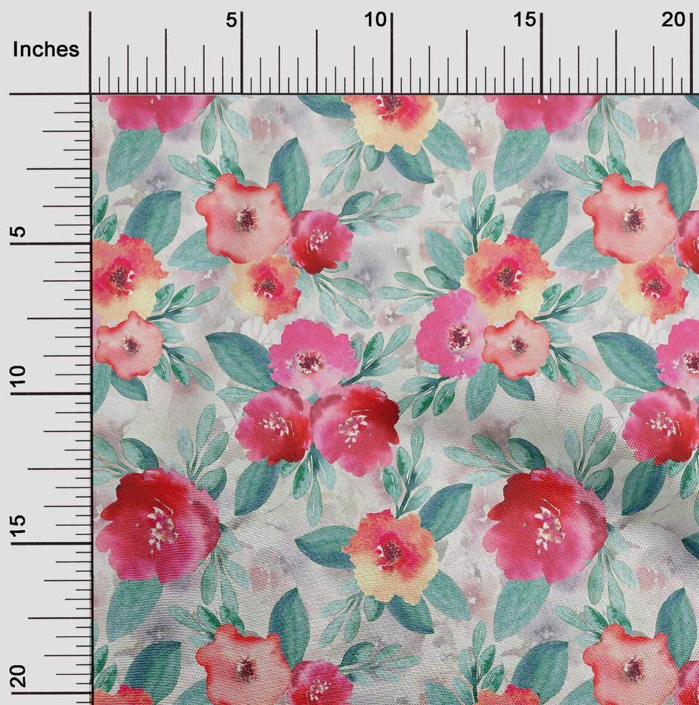 oneOone Хлопковая гибкая ткань с акварельными листьями и цветочным принтом пионов BTY 40 дюймов