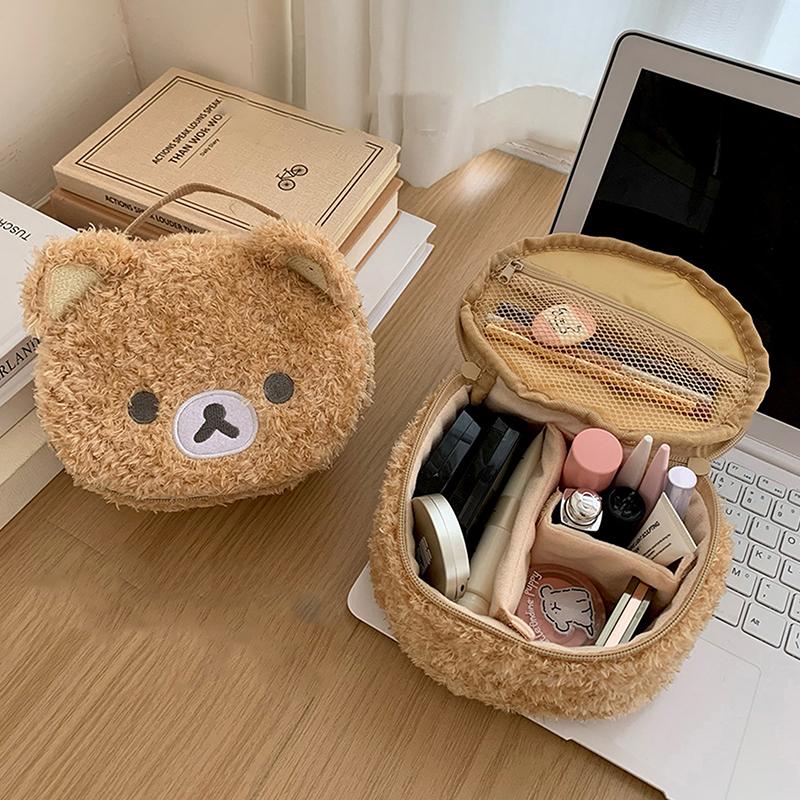 Kawaii Cartoon Cute Little Bear Makeup Bag Portable Storage Bag Simple Creative Toilet Bag Large Capacity Cosmetic Bag