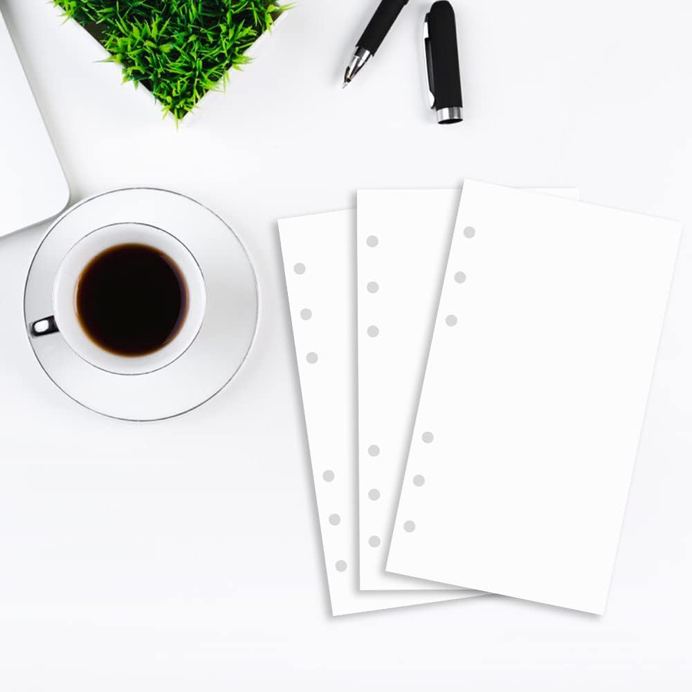 A6 Blank Paper for Filofax Personal Binder Planner, White 100gsm Blank Pages, 6 Hole Punched, 100 Sheets/200 Pages, 3.75 x 6.75 Inch