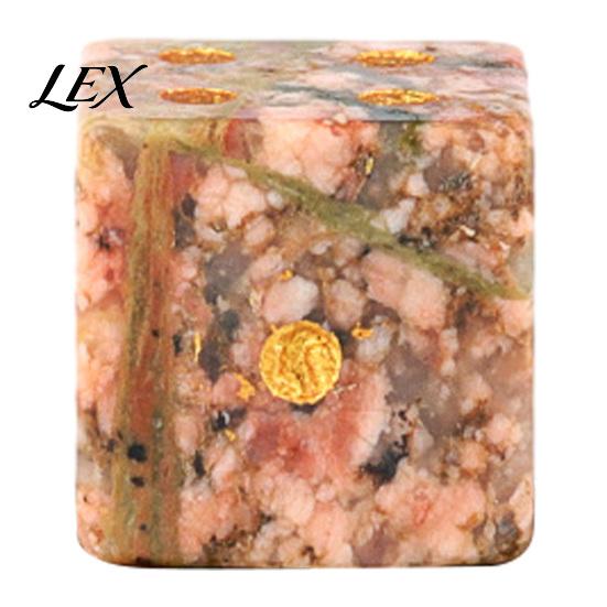 Board Game Dice Natural Stone with Golden Dots, Mini Healing Faux Decorative Crystal Dice, Carved 6-Sided for Tabletop Handmade
