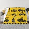 Excavators Trucks Cartoon Blanket Cover Velvet Heavy Construction Machines Soft Throw Blanket for Airplane Travel Bedspread