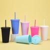 Candy Color Double-Layer Plastic Straw Cup 16Oz Drinking Cup Simple Plastic Matte Straw Cup