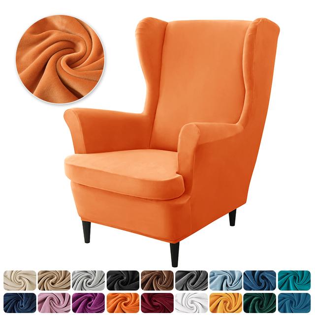 Velvet Wingback Chair Covers Stretch Wing Armchair Cover With Seat Cushion Cover Elastic Sofa Slipcovers Solid Color Sofa Covers
