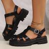 Модные черные сандалии-гладиаторы из искусственной кожи на толстой подошве, женские летние сандалии на платформе с закрытым носком, женские модные нескользящие пляжные сандалии