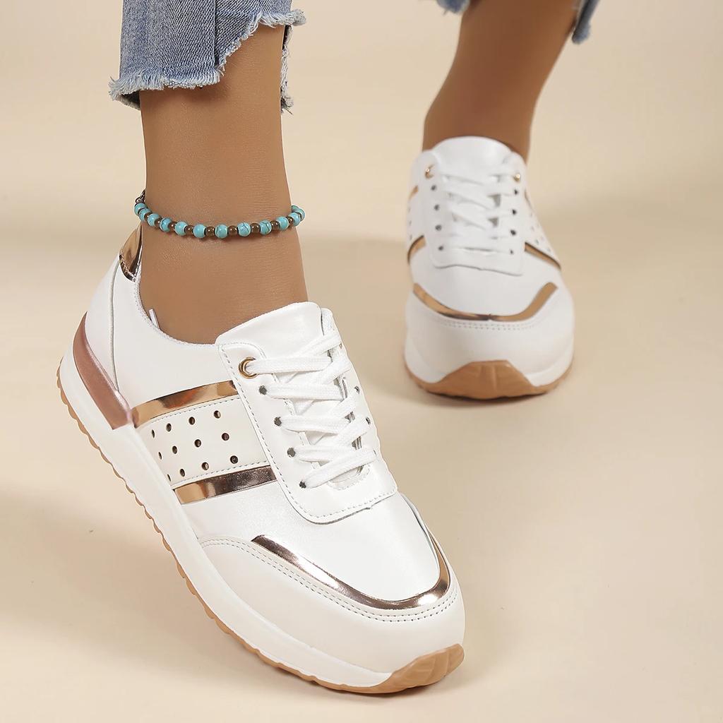 New  Women Lace-Up Running Shoes Sneakers Autumn Spring Woman Leather Patchwork Female Casual Shoes Women'S Vulcanized Shoes