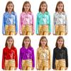 Unisex Kids Metallic Jacket Zipper Front Turn Down Collar Long Sleeve Outwear For Dance Performance
