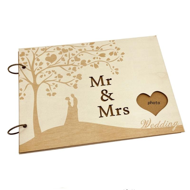 Rustics Wooden Guest Book Wedding Reception Hardcover Guest Book Sign Signature Book Wood Album for Wedding Parties