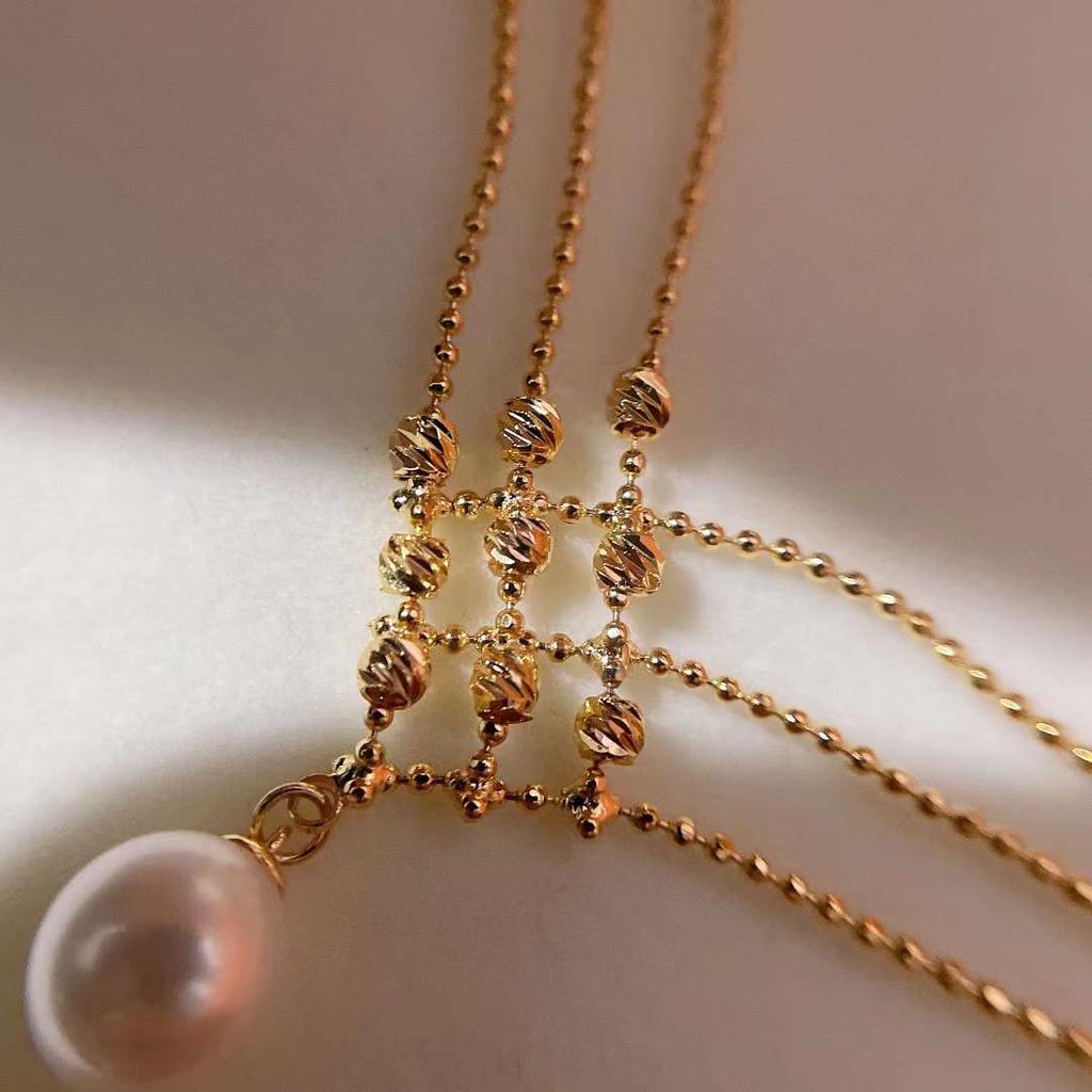 18K Gold Plated Explosive Beanie Necklace 8-9mm Half Hole Round AAAA Grade White Freshwater Pearl Link Chain Trendy Women's