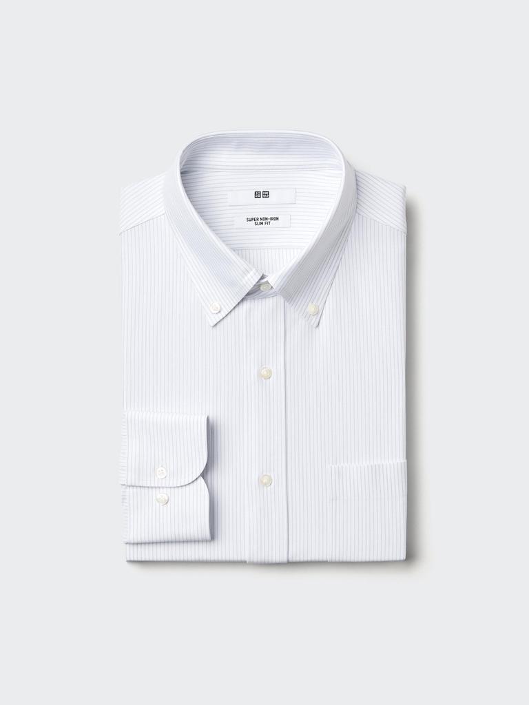 Uniqlo Приталенная рубашка на пуговицах с длинным рукавом, стрейч, не требующая глажки, в полоску