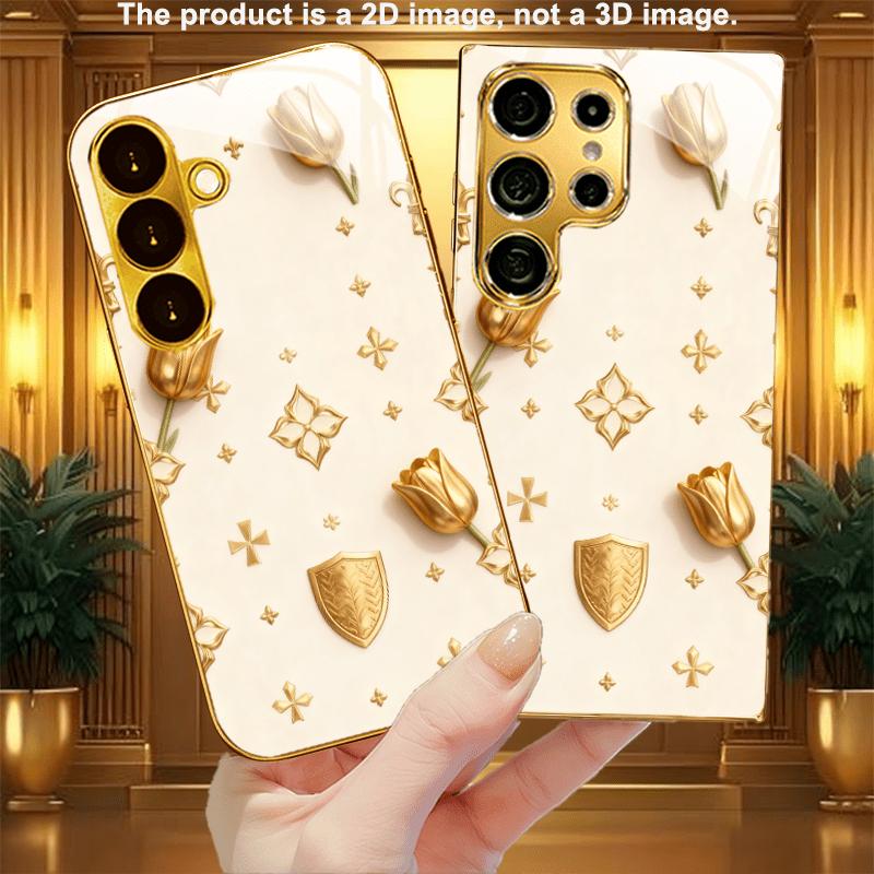 Elegant Luxury Floral phone case s26 ultra case glass mobile phones for Samsung Galaxy S26 S25 S24 S23 S22 FE Ultra Plus