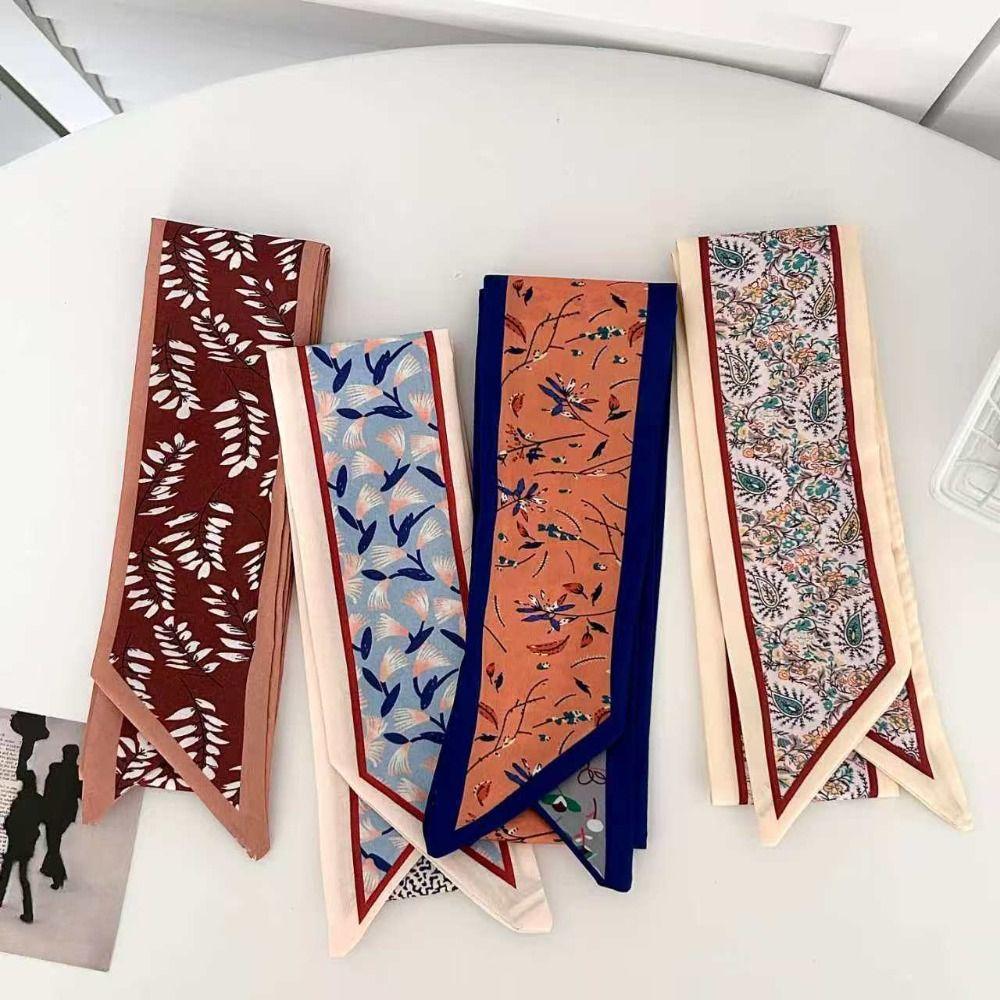 Luxury Neck Strap Flower Pattern Silk Scarves Fashion Hair Band