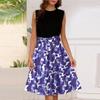 Women's Fashion Casual Lace-up Sleeveless Round Neck Splicing Short Dress