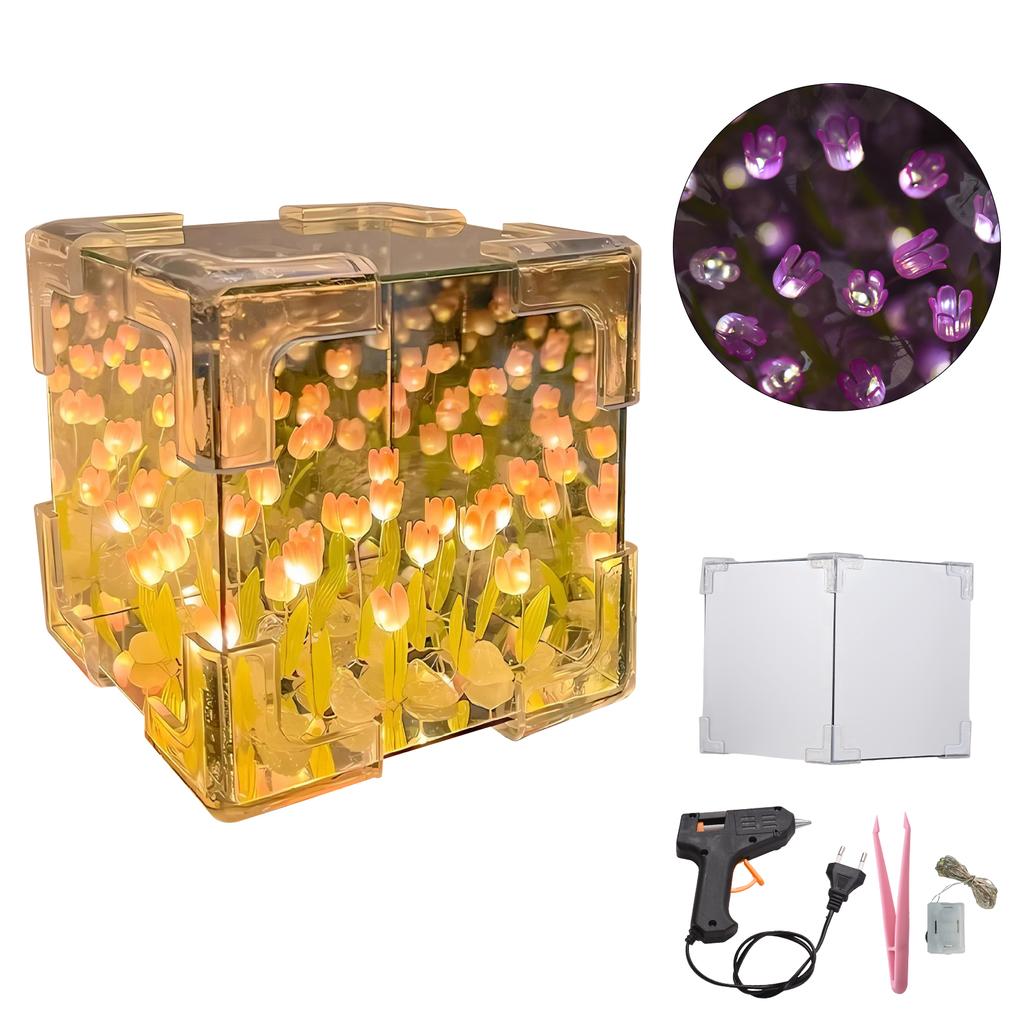 DIY Tulip Lamp 2-in-1 Mirror Flower Night Light Unfinished Handmade Craft Decorative Lamp 24 Flower