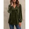 Women S Casual Fashion Velvet Long Sleeve V Neck Shirt