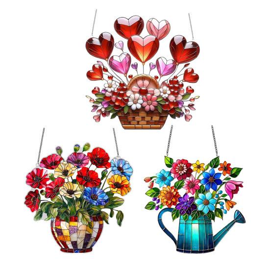 Potted Plants Sun Catcher Acrylic Window Hanging Ornament Floral Pattern Suncatcher for Home Wall Sunlit Spaces Decoration