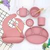 Baby Soft Silicone Tableware Set Baby Feeding Dishes Plate Sucker Bowl Bibs Spoon Fork Set Children Non-slip Dinnerware BPA Free