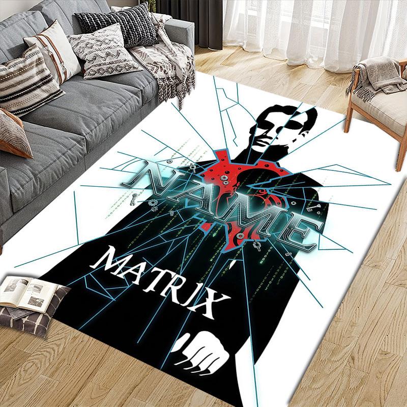 Custom Name,The Matrix Home Sofa Decoration for Living Room & Bedroom, Non‑Slip Play Flannel Floor Mat for Game Room
