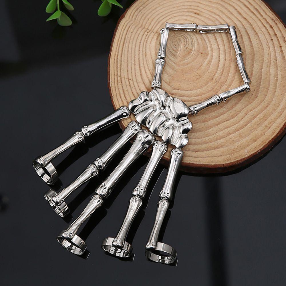 for Men Women Elasticity Party Adjustable Halloween Bangle Skull Skeleton with Ring Hand Bracelet
