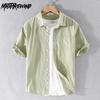 Летняя рубашка с коротким рукавом, мужские повседневные повседневные топы с квадратным воротником, мягкая и удобная зеленая рубашка из чистого хлопка, корейский простой стиль, мужская одежда