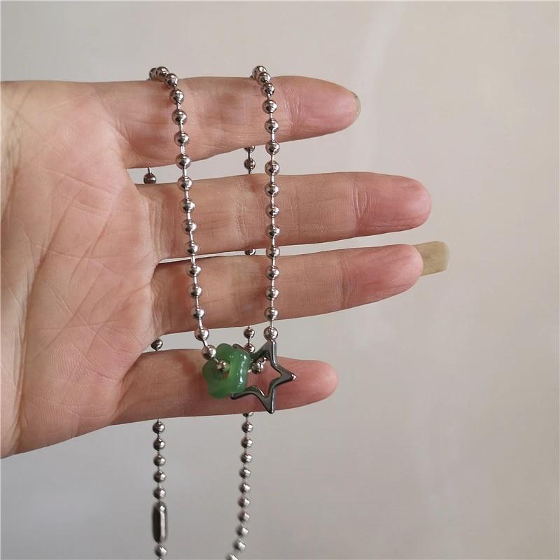 Kpop винтажное ожерелье в стиле панк серебряного цвета со звездой, ожерелье из бисера для мужчин и женщин, уличный хип-хоп, эстетические ювелирные изделия в стиле гранж, аксессуары Y2K