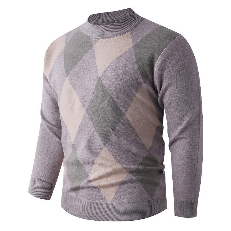 Men S Diamond Pattern Crew Neck Pullover Knit Sweater