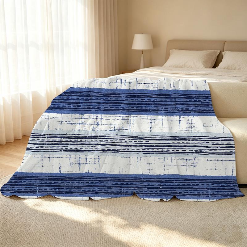 Ultra Soft Plush Flannel Throw Blanket Simple Striped, Dense Plush Texture, Warm Cozy for Home Leisure, Car Trips, Halloween & Christmas Relaxation