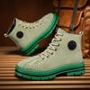 Hot Sale Fashion Green Work Boots for Men Breathable Leather Ankle Boots Men Lace-up Platform Boots Casual Men Botas Masculino