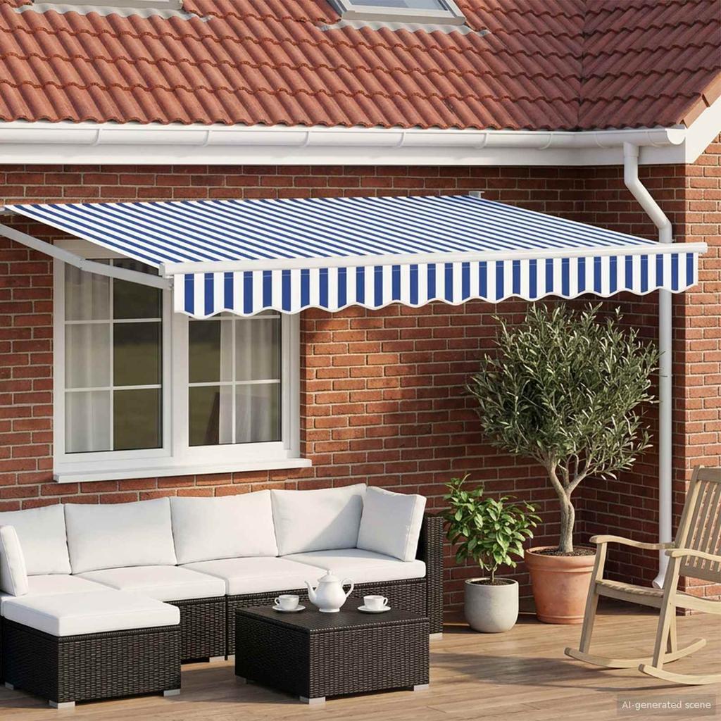 Electric Retractable Awning Blue and White 3.5 x 2 m