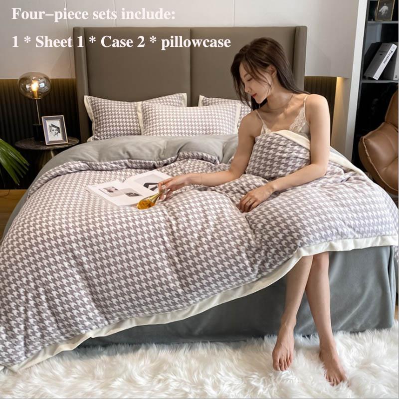 Зимняя утолщенная теплая молочная бархатная кровать, четыре комплекта простых детских бархатных простыней с тысячами птиц