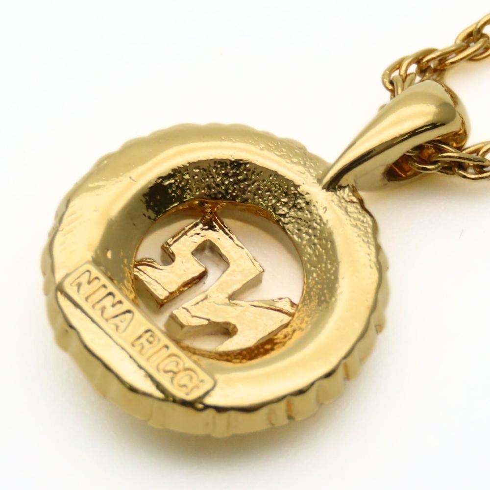 Used NINA RICCI Necklace logo metal/Rhinestone 5.9g gold plating