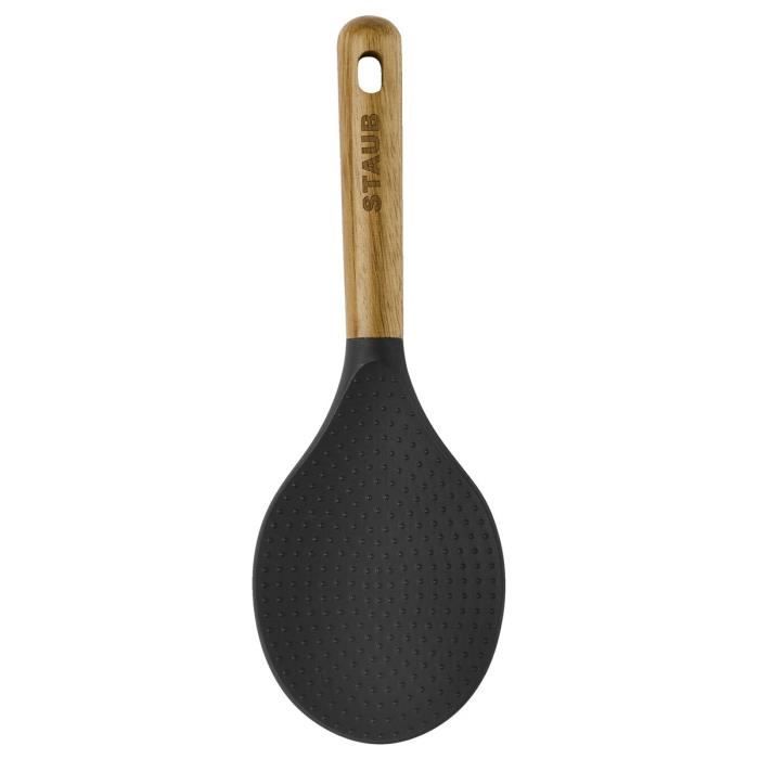 Cuillère à Riz - STAUB Ustensiles - 22 cm - Silicone Noir - Bois d'Acacia