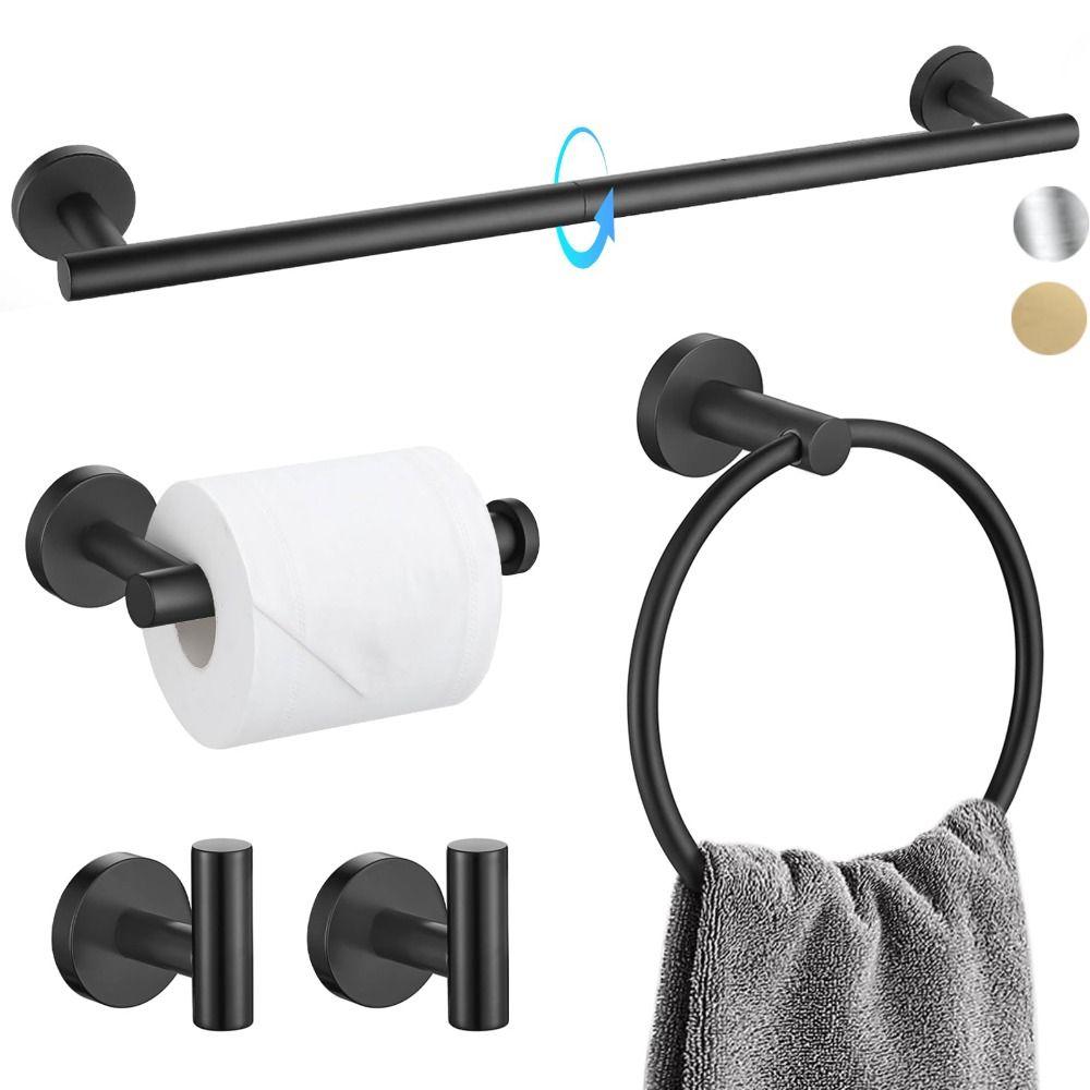 Rustproof Black Towel Bar Set 5 Pieces Towel Bar Set Premium Quality Wall Mounted Towel Rack Home